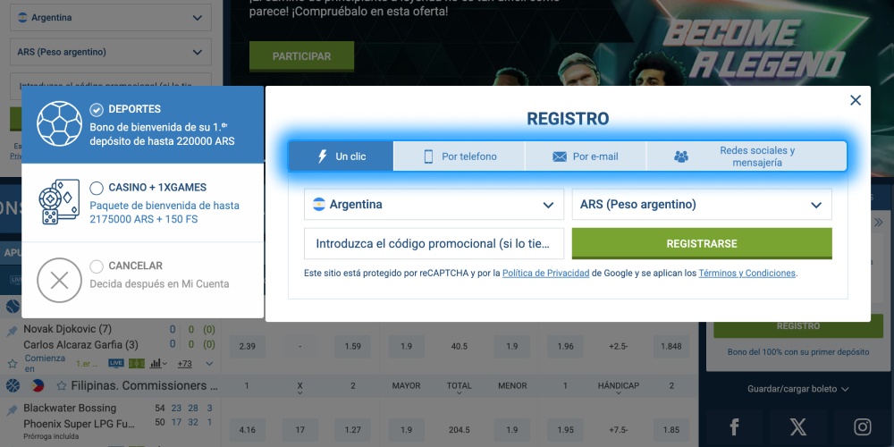 elija el m&eacute;todo de registro